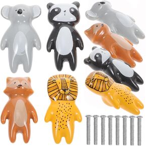 Animal Drawer Pulls Set of 8 Cartoon Cabinet Handles Ceramic Knobs Wardrobe Door Knobs Safe Sturdy Easy to Install