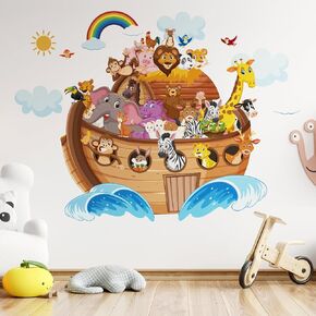 Noah Ark Wall Decals Decor Back to School Noah's Ark Animal Stickers Kit Jungle Animals Religion Classroom Decoration for Nursery Bible Stories Sunday School Crafts (22 x 14)