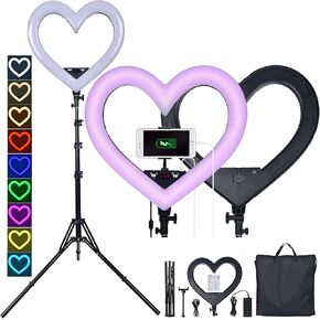 Ring Light 19 Inch RGB Color Heart-Shaped Fill Light with Bracket Mobile Phone Live Broadcast Triangle Bracket LED Color Beauty Light Studio Photography Light