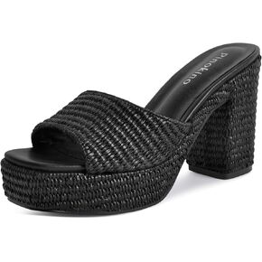 Heeled Platform Sandals for Women 2025 Chunky Espadrille Wedge Summer Beach Sandals Straw Slip On Shoes