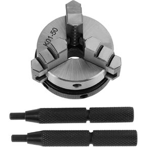 50Mm Mini 3 Jaw Reversible Self Centering M14 Thread Mount Lathe Manual Chuck K01 50 with 2Pcs Lock Rod CNC Milling Drilling Tool