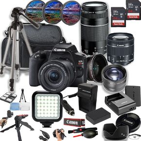 Canon EOS Rebel SL3 DSLR Camera 24MP DSLR Camera + 18-55mm & 75-300mm Lenses+ LED Light + 128GB Memory + Lenses + Filters + Case + Tripod + Grips + Added Power, and More (28pc Bundle) (Renewed)