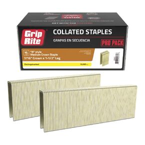 Grip Rite Prime Guard GRN17 16-Gauge Galv N-Style Medium Crown Staples 1-1/2-inch by 7/16-inch (10,000-Pack), Steel