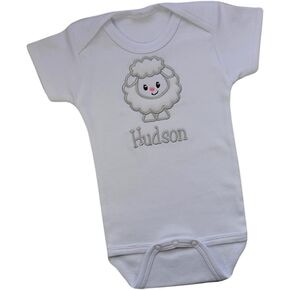 Funny Girl Designs Embroidered Soft and Fuzzy Lamb Baby Bodysuit with Personalized Name