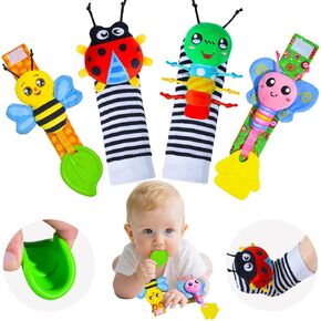 Baby Toys 0-6 Months,Soft Rattle Socks and Wristband Set,Hand and Foot Sensory Development Toys for Babies 0-12 Months with Infant Teething Toys,Shower Gifts for Newborn Boy and Girl