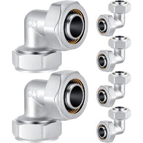 6 Pcs 3/4" Elbow Air Piping Fittings,Brass-nickel Plated,200psi,Tubing Fittings for Shop Compressed Air Line System Kit