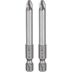 HARFINGTON 2pcs PZ2 Screwdriver Bit 1/4" Hex Shank 65mm/2.56" Length Magnetic Phillips Slotted Hex Bits S2 Steel Screw Driver Bit Industrial Grade Electric Hexagon Drill Bits