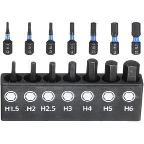 HARFINGTON 7pcs Hex Screwdriver Bit Set H1.5 H2.0 H2.5 H3.0 H4.0 H5.0 H6.0 S2 Steel 1/4" Hex Shank Magnetic Power Drill Bits with Bit Holder