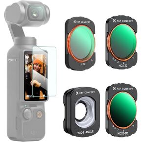 K & F Concept Variable ND & CPL & Wide Angle Lens متوافق مع DJI Osmo Pocket 3 Creator Combo ، كثافة محايدة ND2-32 ND32-512 عدسة مستقطبة ذات زاوية عريضة 4PACK ، الزجاج البصري متعدد المراكز متعدد المراكز