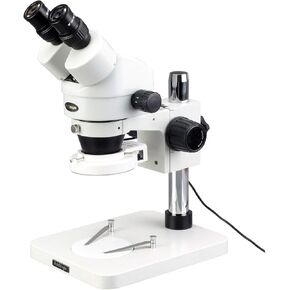 AmScope SM-1BSZZ-64S Professional Binocular Stereo Zoom Microscope, WH10x and WH20x Eyepieces, 3.5x-180x Magnification, 0.7X-4.5X Zoom Objective, 64-Bulb LED Ring Light, Pillar Stand, 110V-240V, Includes 0.5x and 2.0x Barlow Lenses