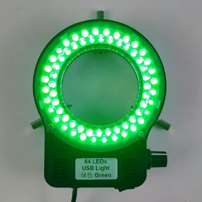 USB Color 64 LED Ring Light Source Illuminator Lamp Adjustable Monocular Trinocular Stereo Video Microscope Lens Camera (Green)