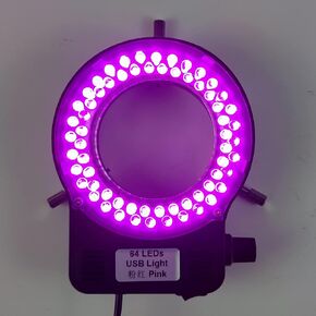 USB Color 64 LED Ring Light Source Illuminator Lamp Adjustable Monocular Trinocular Stereo Video Microscope Lens Camera (Pink)