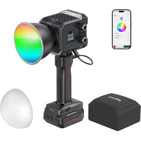SmallRig RC 100C RGBWW LED Video Light, App Control, 100W Mini COB Continuous Output Lighting, Handheld Spotlight 2700-10000K/CRI 96+/TLCI 98+/12 Effects, 11000Lux/1m, with Battery Grip Handle, 5383