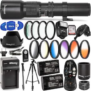 Ultimaxx 500mm (1000mm w/ 2X Converter) Telephoto Zoom Lens Plus Accessory Kit; Includes: 2X LPE6 Batteries and More Designed Specifically for Canon EOS R and RP Mirrrorless Cameras