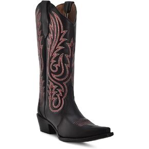 Circle G LADIE'S BLACK-PINK EMBROIDERY, LEATHER SOLE, COWHIDE LEATHER, WESTERN BOOTS, L6105