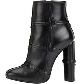 Cowboy Boots Short Boots Women's Single Boots High Heels Round Toe Thick Heels Cross Knot Leather Strip Decoration