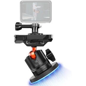 K&F Concept Magnetic Camera Mount for GoPro Hero 13/12/11/10/9 Black, DJI Osmo Action 5 Pro/4/3/2, Insta360 X5/X4, 360° Ball Head Mount for Car, Steel, Magnetic Surface Attaching
