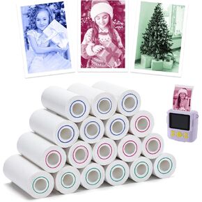 18 Rolls Kids Instant Camera Refill Print Paper- White-Based Red Green Blue Thermal Paper for Kid Camera, HD Photo Printer Paper for Kids Aged 4-10 Boys Girls Birthday Gifts