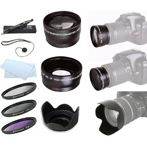 58mm All In Lens Kit For Fuji FujiFilm FinePix HS20 EXR, HS30EXR, HS30 EXR, HS25EXR HS25 EXR, X-E1, HS50EXR, X-T1 Camera Includes .43x Wide Angle Lens + 2.2x Telephoto Lens + Multi-Coated 3Pc. Filter Kit (UV, CPL, FLD) + Lens Hood + Lens Cap Keeper + More