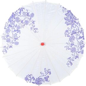 LOGOFUN Silk Cloth Umbrella Handmade Porcelain Pattern Chinese Classical Paper Parasol for Wedding Photography Outdoor Sunshade Decoration