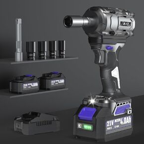 850Nm Cordless Impact Wrench 1/2 Inch,High Torque 628Ft/lbs,Variable Speed 2800RPM Brushless Impact Wrench with 2x4.0 Ah Lithium Battery,Charger and Socket Set for Car Home Repair