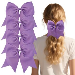 4Pcs Cheer Bows, Suitable for Women, Girls and Children, Elastic Hair Scrunchies Style for Most Hairstyles - Purple
