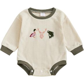 Newborn Baby Boy Fall Clothes Mallard Duck Long Sleeve Romper Waffle Bodysuit Jumpsuit Hunting Outfit
