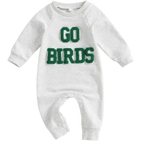 Baby Boy Girl Football Outfit Go Birds Embroidered Romper Long Sleeve Crewneck Jumpsuit Newborn Fall Winter Outfit