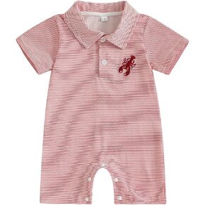 Gueuusu Newborn Baby Boy Beach Outfit Sailboat/Crawfish Embroidery Button Romper Striped Lapel Short Sleeve Bodysuit Clothes