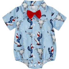 Karuedoo حديثي الولادة Baby Boy 4th of July Outfit Button أسفل الأكمام القصيرة قميص لباس لبس بودز رومبر وطني الملابس الوطنية