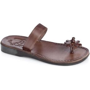 Jerusalem Sandals Esther - Leather Flower Flip Flops - Womens Sandals