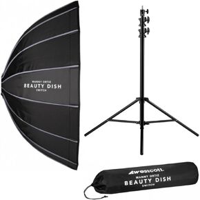 Westcott Beauty Dish Switch (36-Inch, Silver Interior) Bundle with Air Cushioned Heavy-Duty Light Stand (8 Feet) (2 Items)