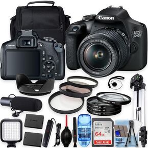 Canon 2000D/EOS Rebel T7 w/EF-S 18-55mm f/3.5-5.6 is II Lens, Tripod+Shoulder Bag+50 LED+PRO Accessory Bundle (20+Items) (Renewed)