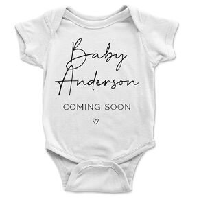 Custom Name Onesie® - Personalized Baby Announcement - Coming Soon With Heart (0-3 Month, White)