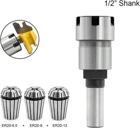 مجموعة تشاك ذاتية 4 بوصات 4 بوصة 1/2 بوصة SHANK ER20 ROUTER COLLET ROLET COLLET ADAPTER مع 2 PCS COLLET مع سلسلة 1 بوصة × 8TPI in Saudi Arabia