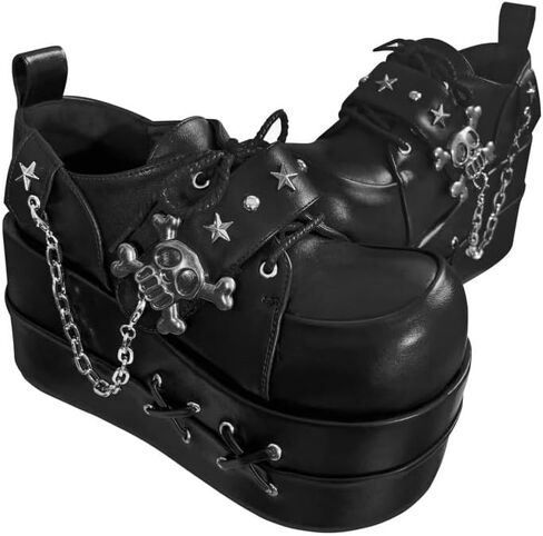 GURURU Original Y2K Goth Platform Boots - Punk Chunky Sole Shoes with Skull Decor, Retro Vintage Combat Boots for Women in Saudi Arabia
