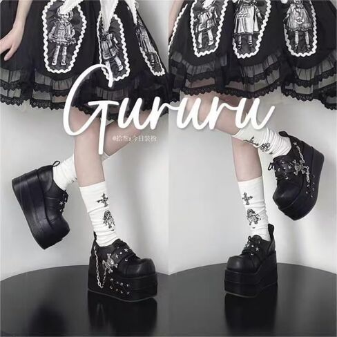 GURURU Original Y2K Goth Platform Boots - Punk Chunky Sole Shoes with Skull Decor, Retro Vintage Combat Boots for Women in Saudi Arabia