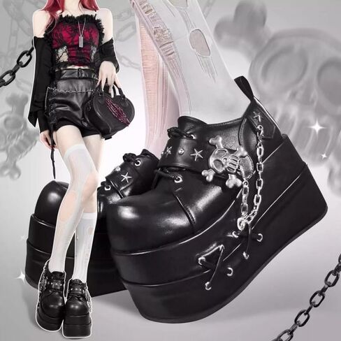 GURURU Original Y2K Goth Platform Boots - Punk Chunky Sole Shoes with Skull Decor, Retro Vintage Combat Boots for Women in Saudi Arabia