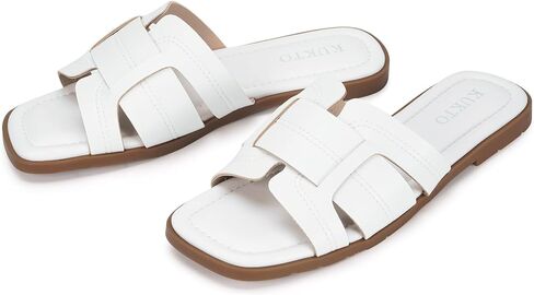 Women's Flat Sandals Dressy Summer Slide Sandals Slip On Open Toe Slippers with Soft Footbed in Saudi Arabia