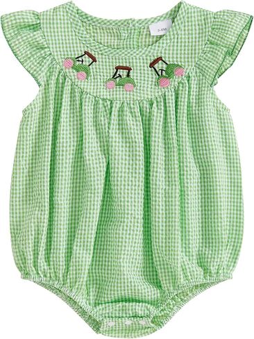 Newborn Baby Girl Golf Outfit Summer Fly Sleeve Golfing Theme Embroidery Smocked Plaid Romper Bodysuit One Piece in Kuwait