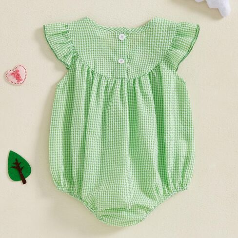 Newborn Baby Girl Golf Outfit Summer Fly Sleeve Golfing Theme Embroidery Smocked Plaid Romper Bodysuit One Piece in Kuwait