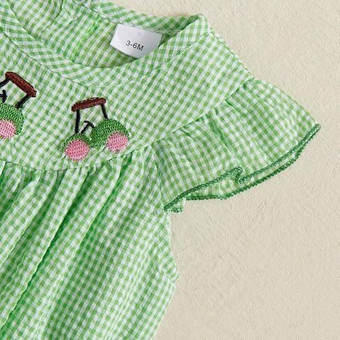 Newborn Baby Girl Golf Outfit Summer Fly Sleeve Golfing Theme Embroidery Smocked Plaid Romper Bodysuit One Piece in Kuwait