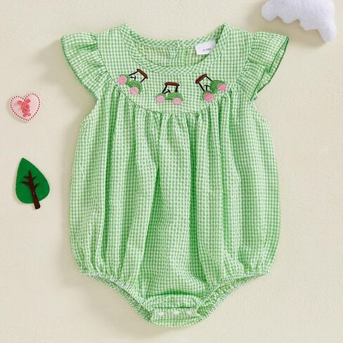 Newborn Baby Girl Golf Outfit Summer Fly Sleeve Golfing Theme Embroidery Smocked Plaid Romper Bodysuit One Piece in Kuwait