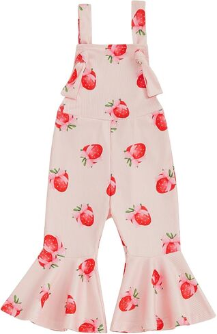 Emmababy Toddler Bell Bottom Romper Girl Watermelon Outfit Strawberry Flare Jumpsuit Kids Wide Leg Overalls Summer Clothes in Kuwait