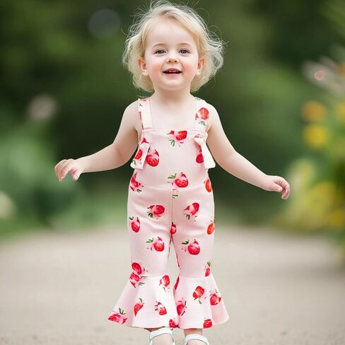 Emmababy Toddler Bell Bottom Romper Girl Watermelon Outfit Strawberry Flare Jumpsuit Kids Wide Leg Overalls Summer Clothes in Kuwait
