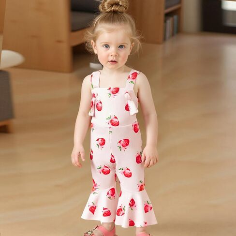 Emmababy Toddler Bell Bottom Romper Girl Watermelon Outfit Strawberry Flare Jumpsuit Kids Wide Leg Overalls Summer Clothes in Kuwait
