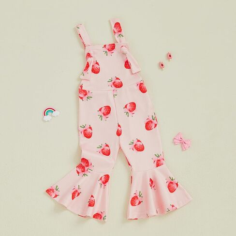 Emmababy Toddler Bell Bottom Romper Girl Watermelon Outfit Strawberry Flare Jumpsuit Kids Wide Leg Overalls Summer Clothes in Kuwait