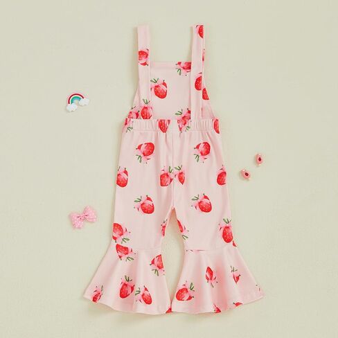 Emmababy Toddler Bell Bottom Romper Girl Watermelon Outfit Strawberry Flare Jumpsuit Kids Wide Leg Overalls Summer Clothes in Kuwait