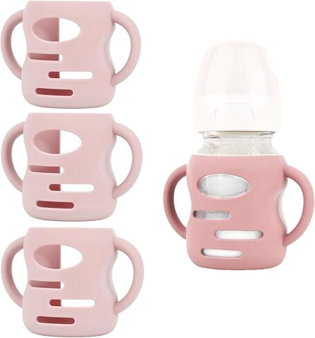 3 Pack Silicone Sleeves Compatible with Dr Brown Wide-Neck Glass Baby Bottles 5 OZ, Anti Breakage Silicone Handles Compatible with Dr. Brown's Glass Bottles for Babies (Pink, 5 OZ) in Kuwait
