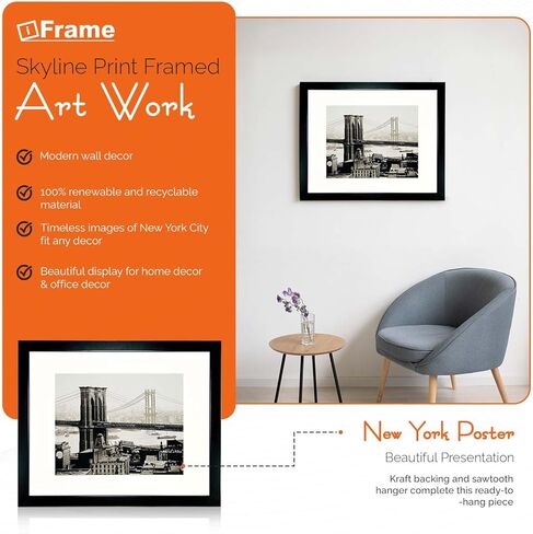 Iframe 18 "× 22" أسود مؤطر مدينة نيويورك كرايسلر بناء أفق طباعة الأعمال الفنية مؤطرة لديكور الجدار مع صور صور | NYC Skyline Wall Art | أبيض وأسود جدار جدار ديكور in Kuwait